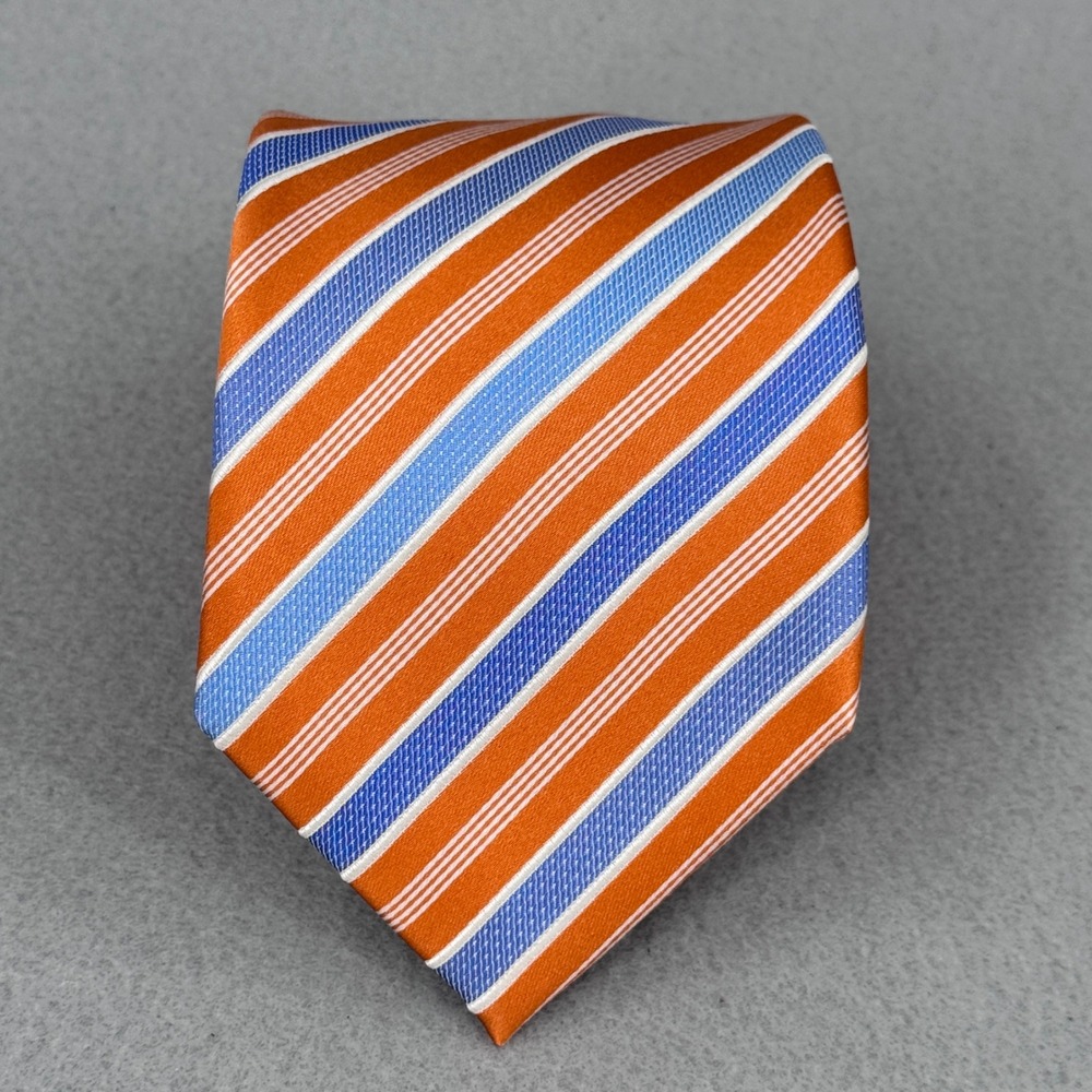 Countess Mara Silk Tie Mens OS Orange Blue Striped Classic Preppy Dapper